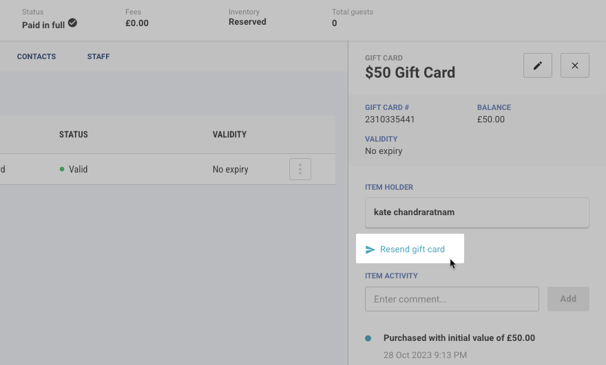 Resend a gift card email from Venue Manager Help Center